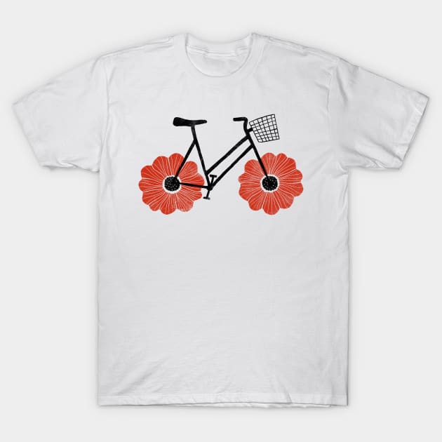 Flowered Powered Bike Red Anemone T-Shirt by Anda